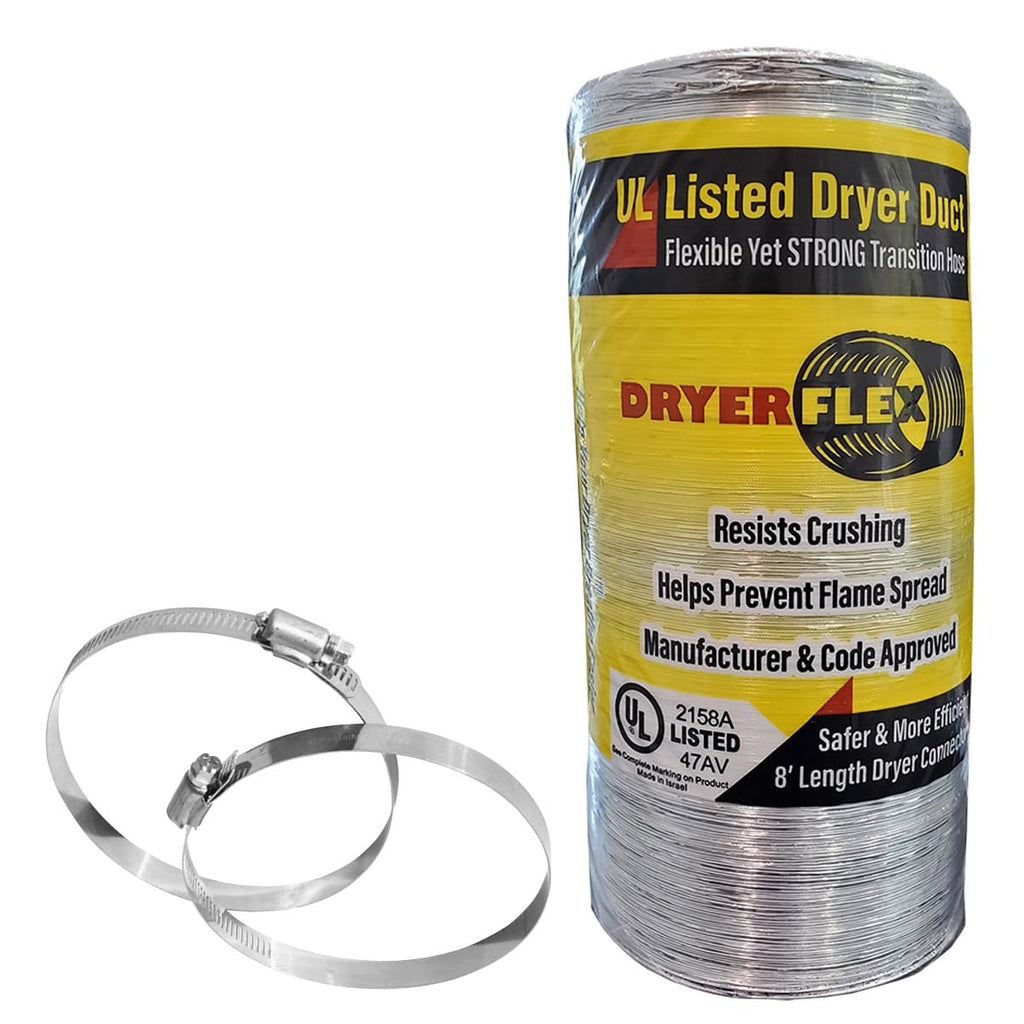 InOvate DryerFlex - 4" Flexible Duct for Dryer, Includes Two Stainless Steel Clamps (8')