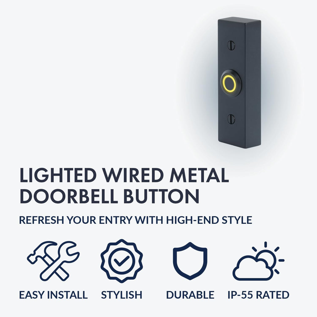 Rectangular Lighted Wired Metal Doorbell Button in Black BT6BL