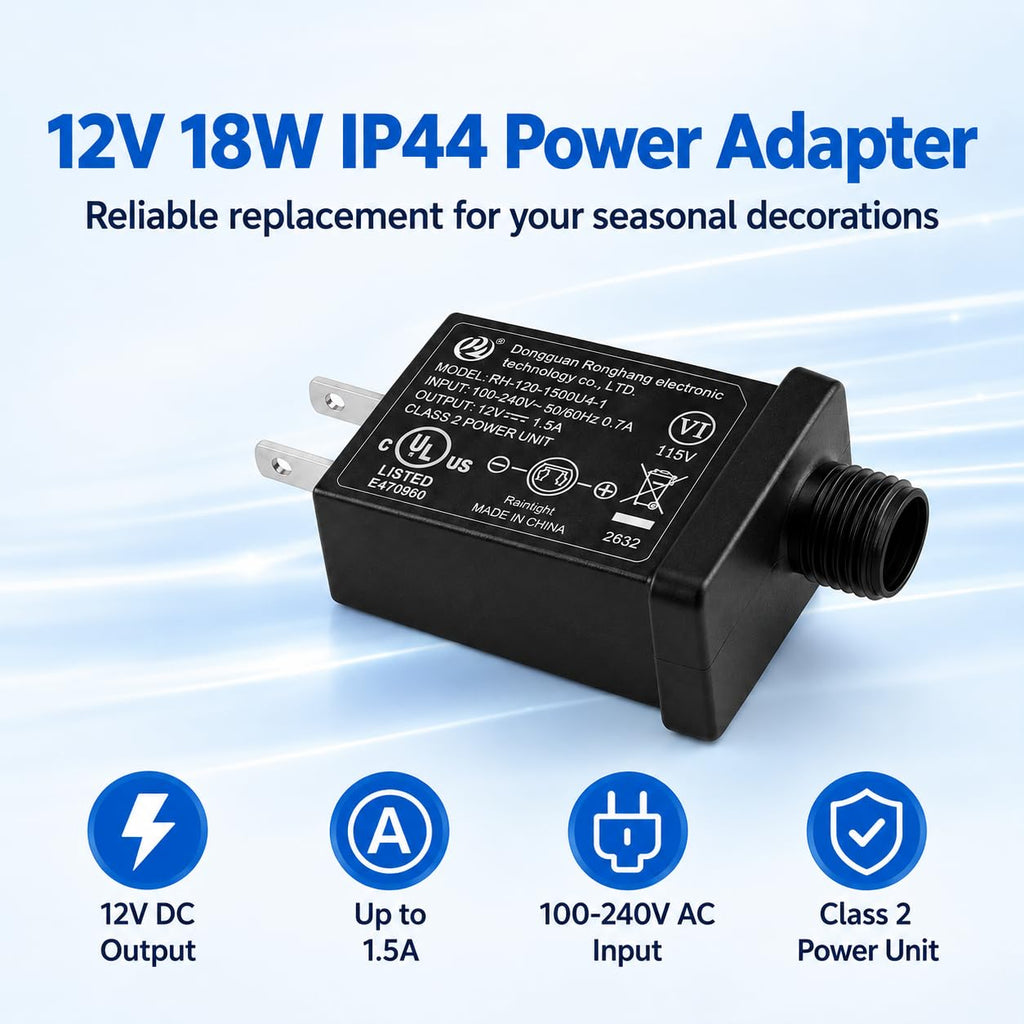 12V 18W Class 2 Power Supply, IP44 Replacement Yard Inflatable Adapter