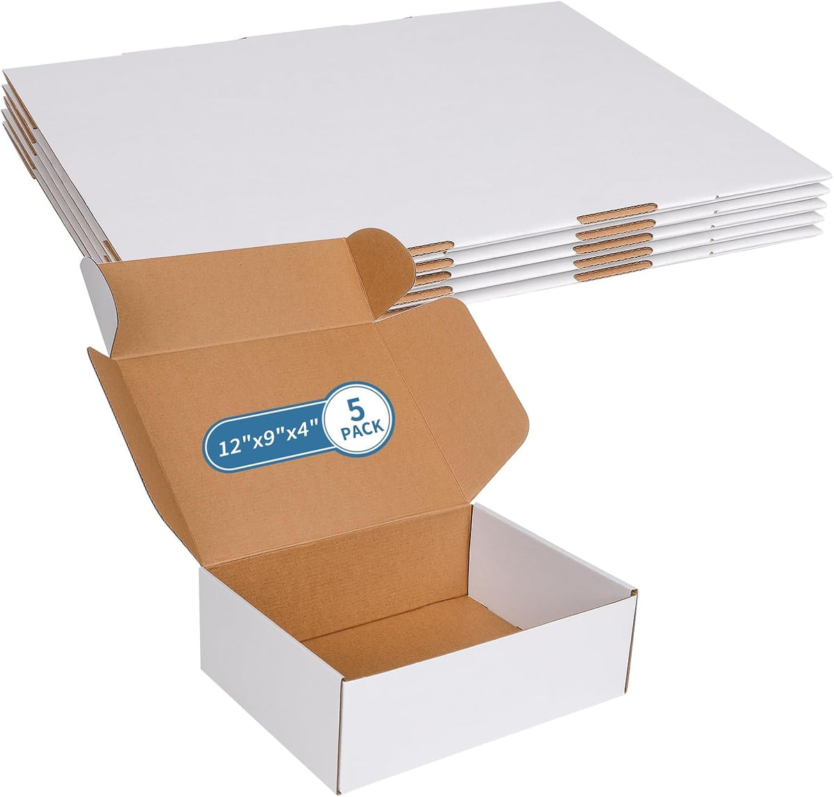 12" x 9" x 4" White Corrugated Cardboard Shipping Boxes Set of 5