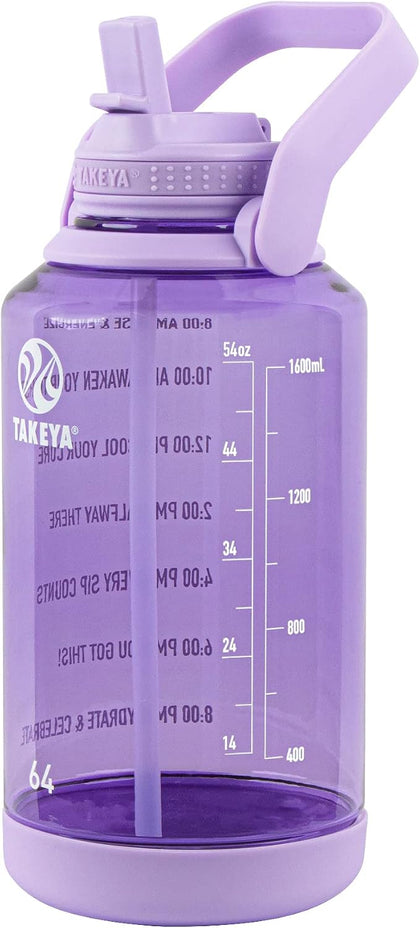 Motivational Water Bottle with Straw Lid and Time Marker (64 oz, Vivacity Purple) - Leakproof, BPA Free Water Bottle