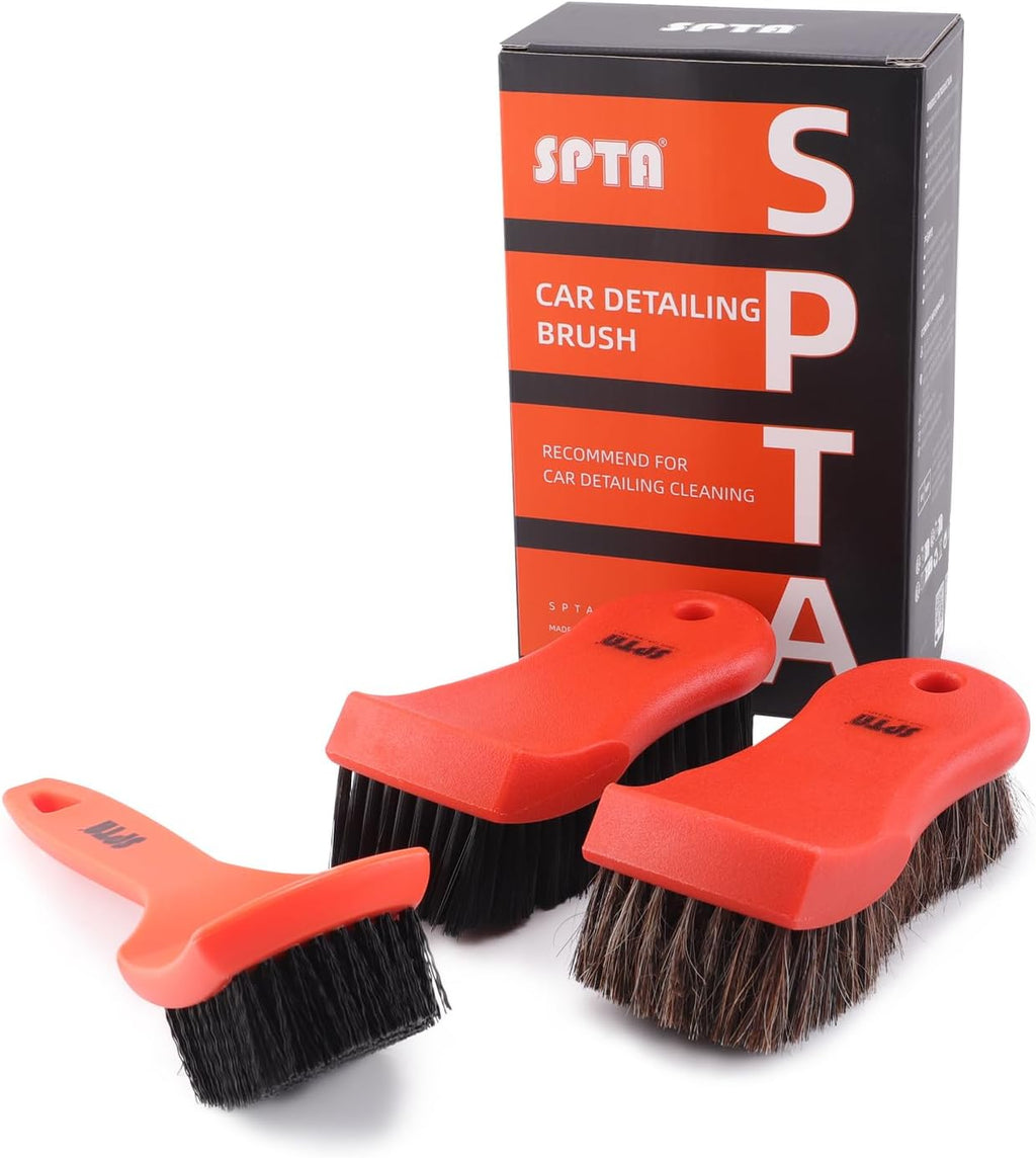 3Pcs Car Detailing Brush Kit, Leather & Textile Interior Brush, Comfortable Grip and Scratch-Free Cleaning for
