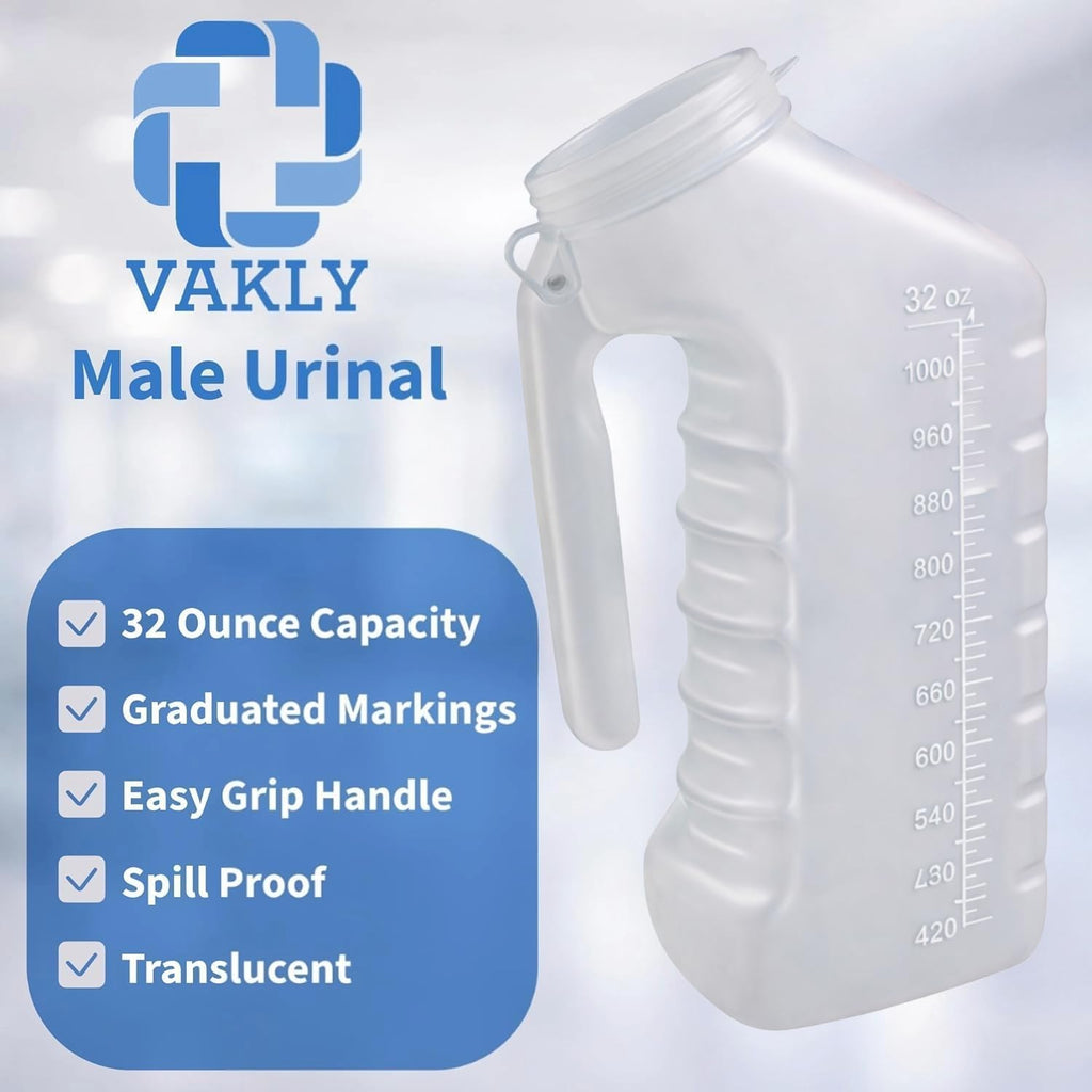 Male Urinal Bottle with Cover & Handle, Portable Urine Container 2 PK