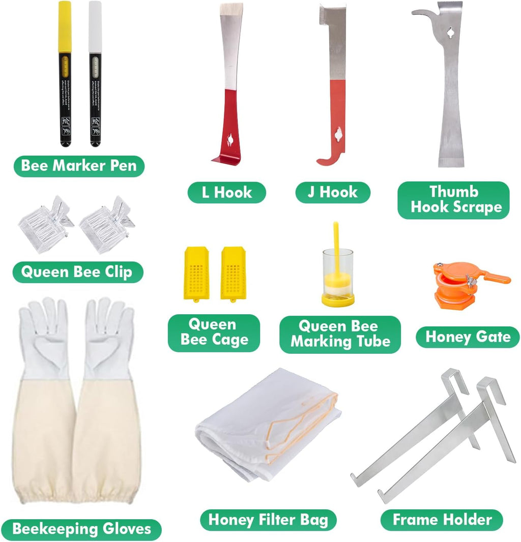 31Pcs Beekeeping Supplies Starter Tool Kit with Bee Suit for Beekeepers, Includes Bee Smoker, Beehive Frame Holder