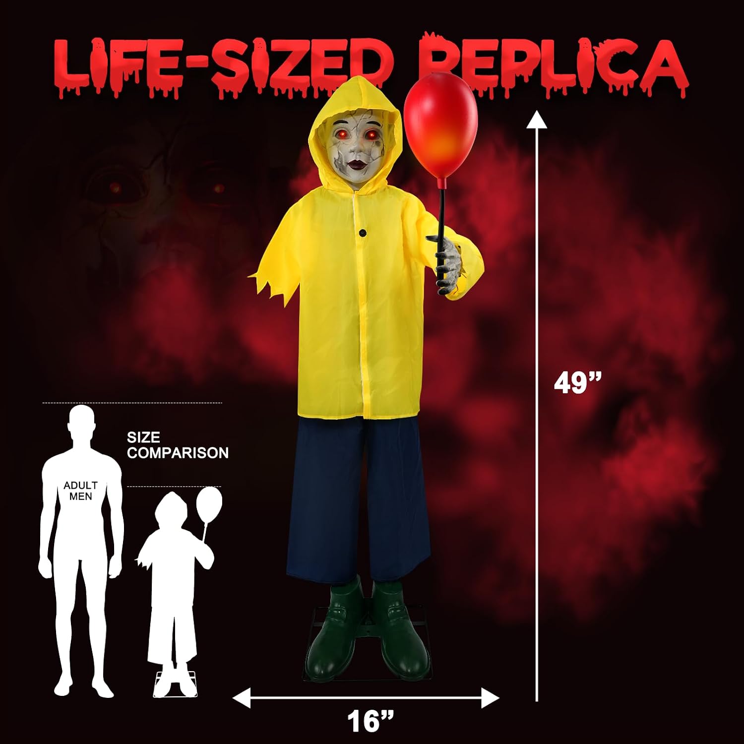 4 Ft Life Size Halloween Animatronics Prop with Sound & Touch | With Activated Sensor and Light Up Balloon, Halloween