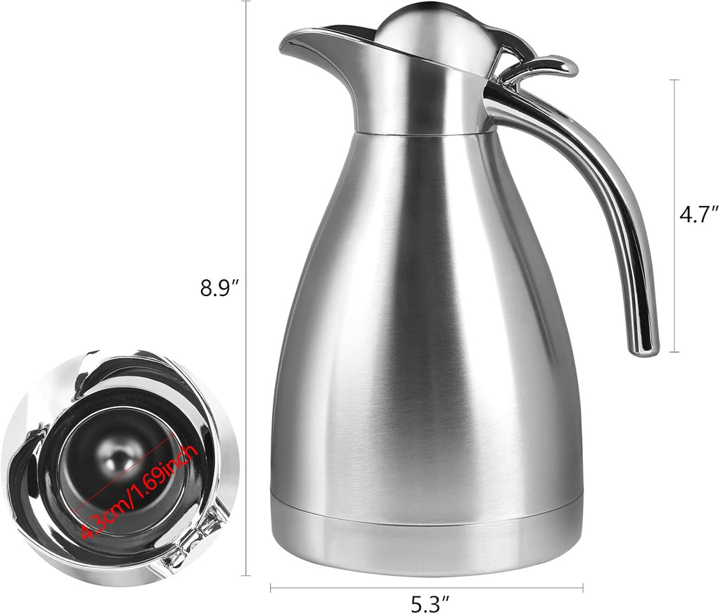 34 oz Food-grade Stainless Steel Thermal Carafe/Double Walled Vacuum Insulated Coffee Pot with Press Button Top, 12+