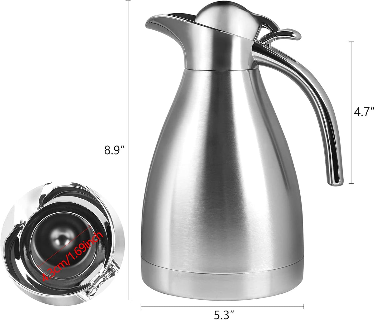 34 oz Food-grade Stainless Steel Thermal Carafe/Double Walled Vacuum Insulated Coffee Pot with Press Button Top, 12+