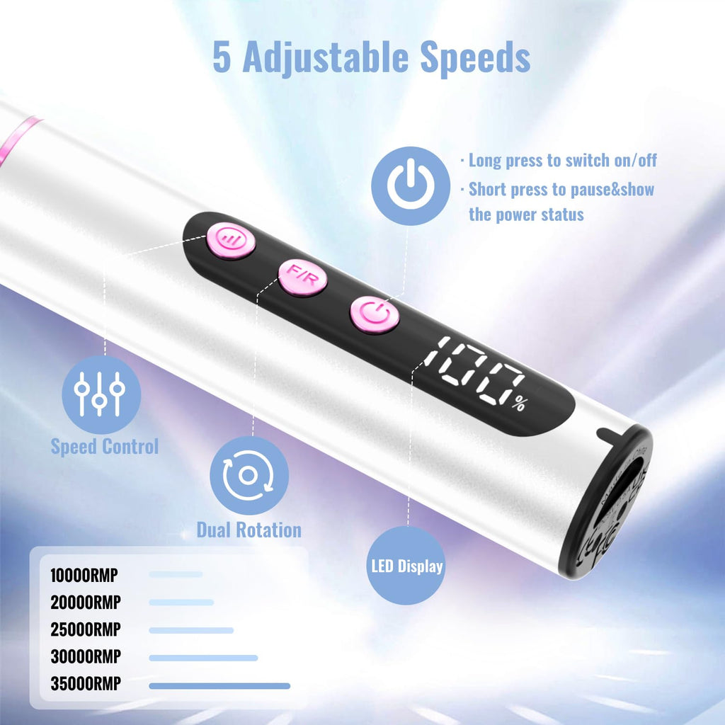 Cordless Electric Nail Drill with UV LED Nail Lamp Charging Base | Nail Drill Machine 35000 RPM Professional Manicure