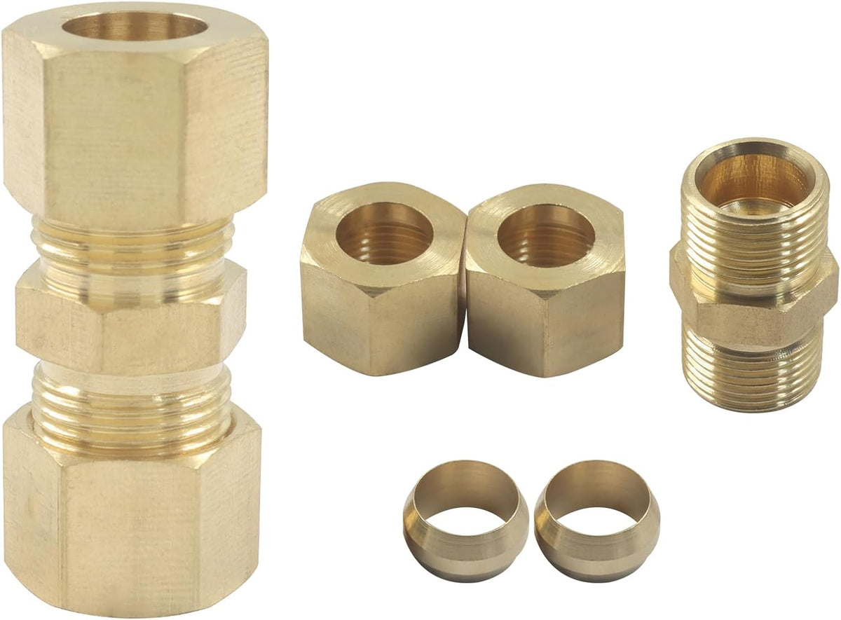 Brass Compression Tube Fitting 3/8" OD x 3/8" OD, 10 Pack
