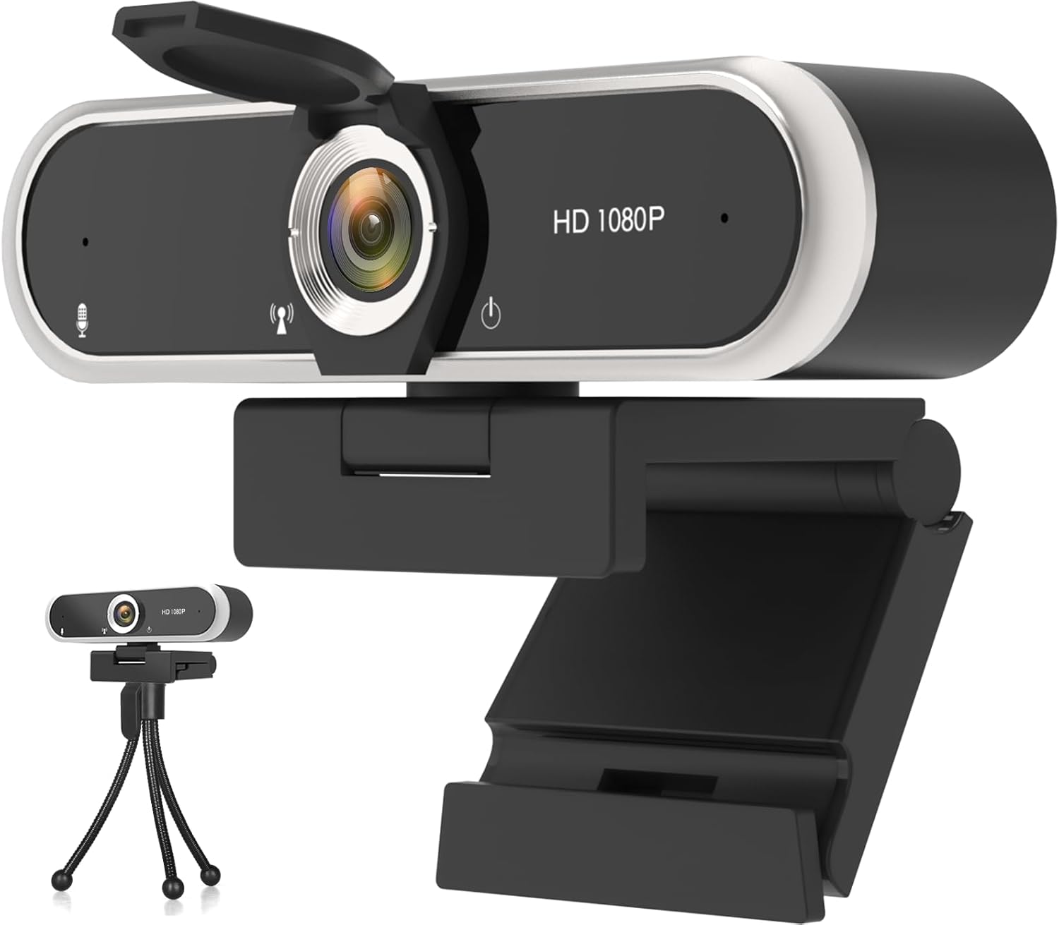 Webcam 1080P with Microphone & Privacy Cover for PC/Laptop, USB Computer Camera Plug & Play with Auto Light