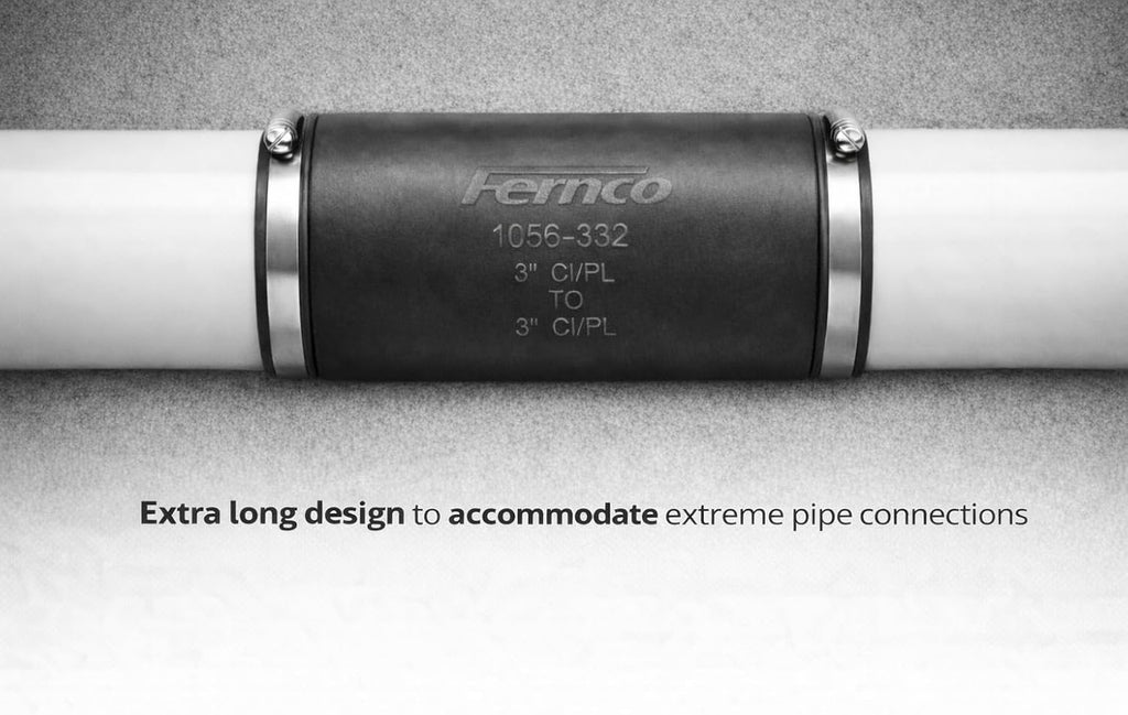 XL 1056-332 Flexible Pipe Coupling 3” – Extra-Long DWV Connector with Stainless Steel Clamps – Positive Seal for Cast