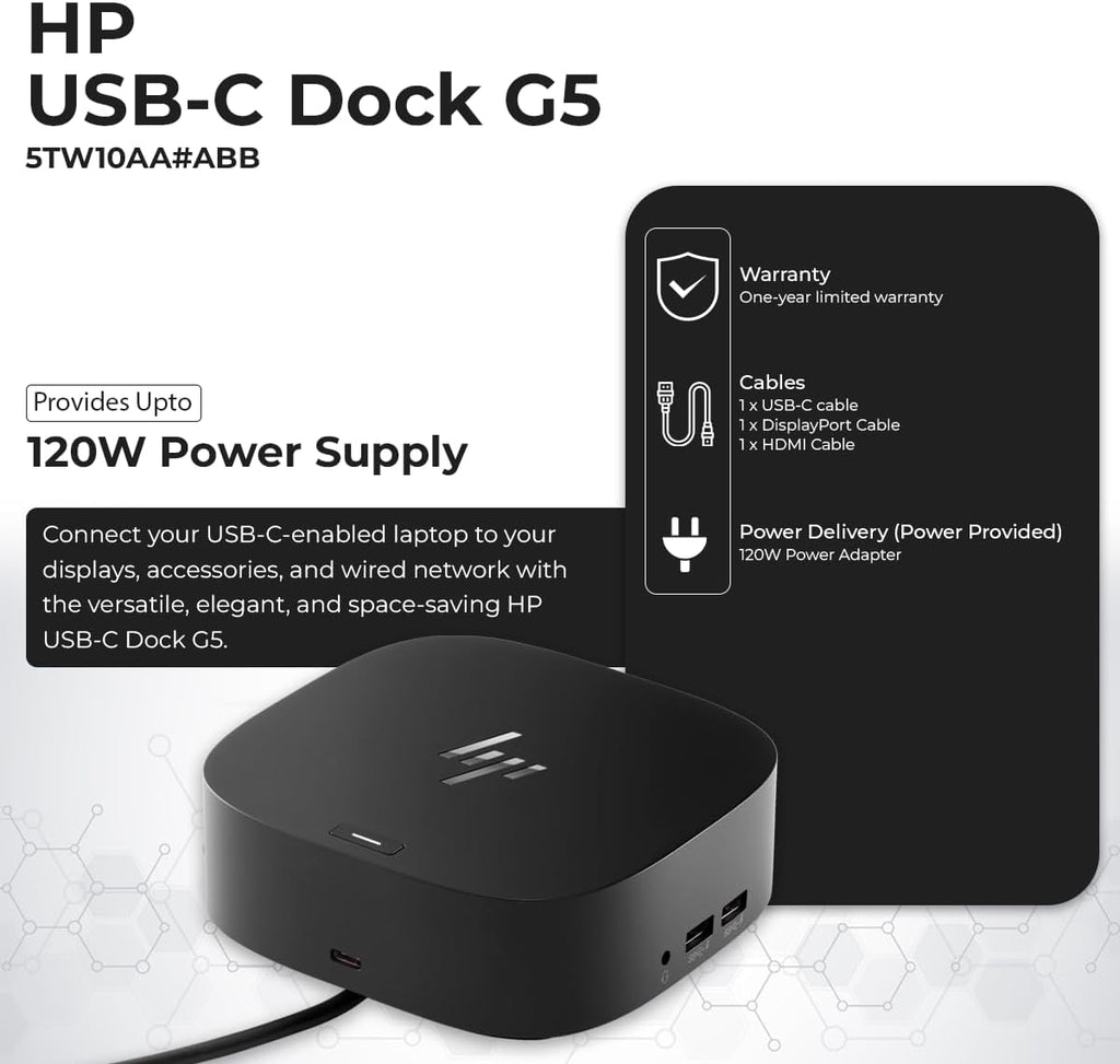HP USB-C Dock G5 and Charging Bundle - HP Docking Station Dual Monitor 5TW10AA / 5TW10UT / 5TW10AA#ABB with 120W
