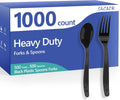 1000 Count Black Plastic Silverware Heavy Duty -Forks, Spoons