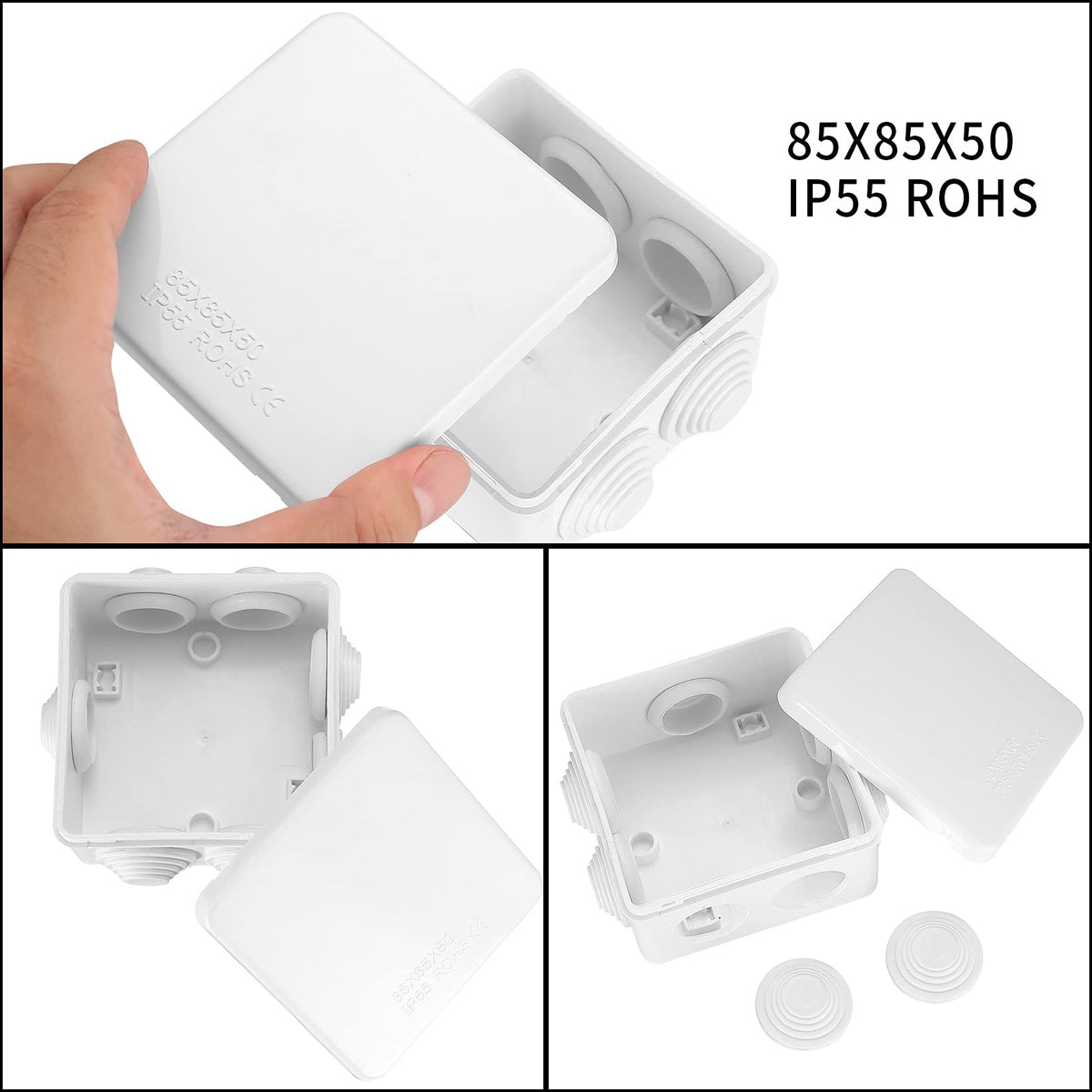 4Pcs White IP65 Waterproof ABS Junction Boxes, Electrical Enclosure,2 Sizes