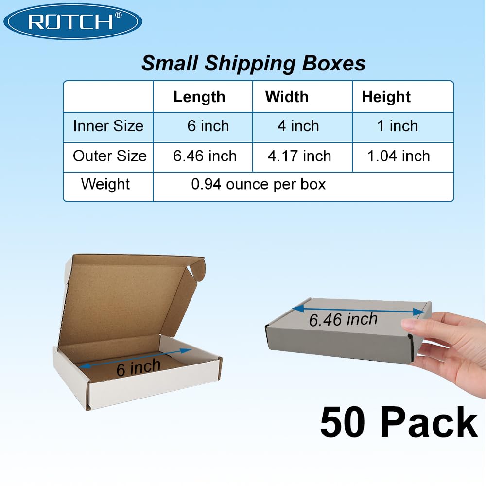 50 Pack 6x4x1'' Small Shipping Boxes, Cardboard Corrugated Mailers, White (M641-E-W)
