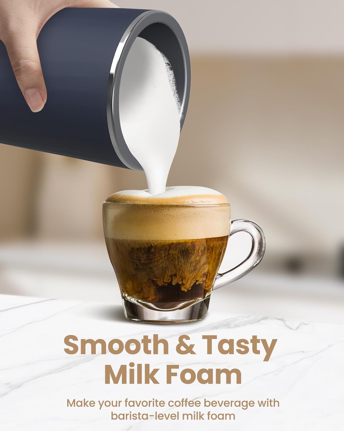Milk Frother, 4-in-1 Electric Milk Frother and Steamer, Automatic Warm and Cold Foam Maker and Milk Warmer for Latte