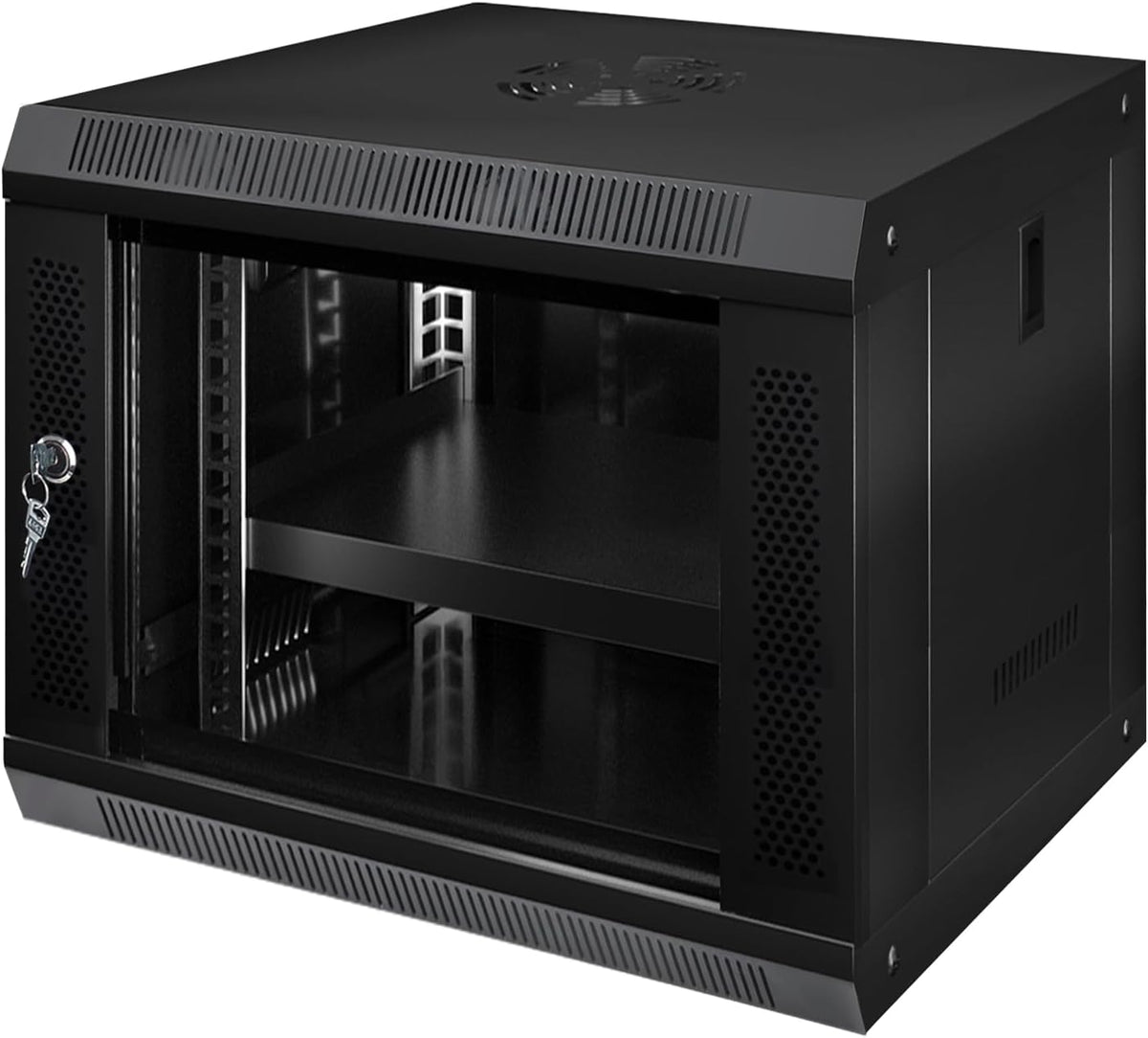 9U Wall Mount Server Cabinet IT Network Rack Enclosure Lockable Glass Door Black