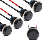 STARELO 5pcs 16mm Latching Push Button Switch Black Shell with pre-Wiring, IP65 Waterproof Push Button Switch,Aluminum Alloy 1 Normally Open Without LED.