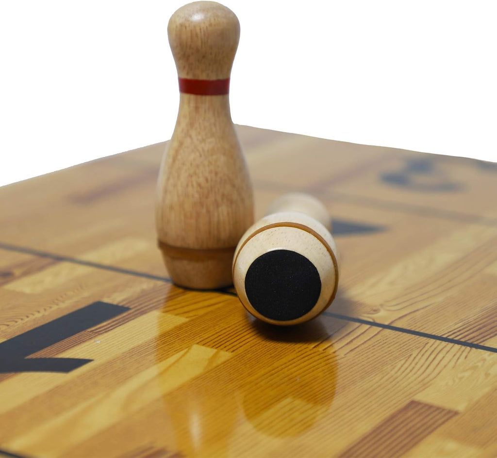 Shuffleboard Bowling Pin Set with 10 Pcs Premium Hardwood Bowling Pins Durabel Triangular Pinsetter Resin Bowling