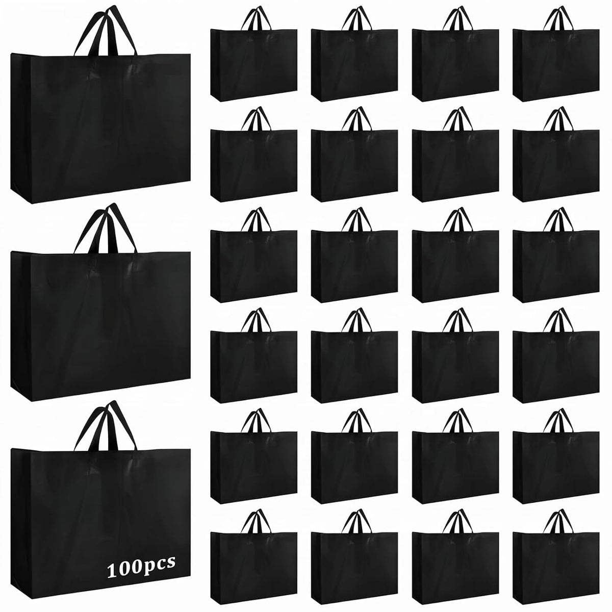 100 Pcs Pink Shopping Bags Bulk with Handles, 16"x 12"x 6"
