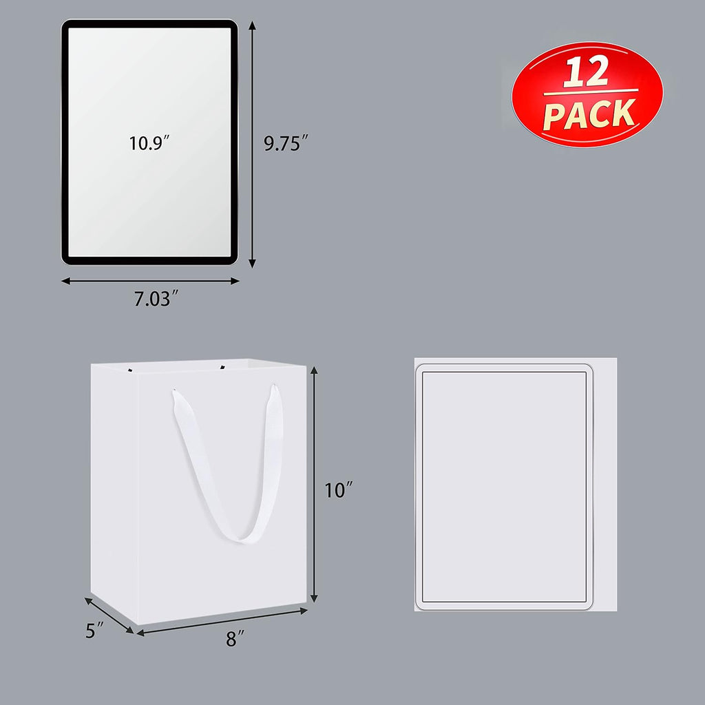 Medium White Gift Bags, 12 Pack, 8x5x10 IN
