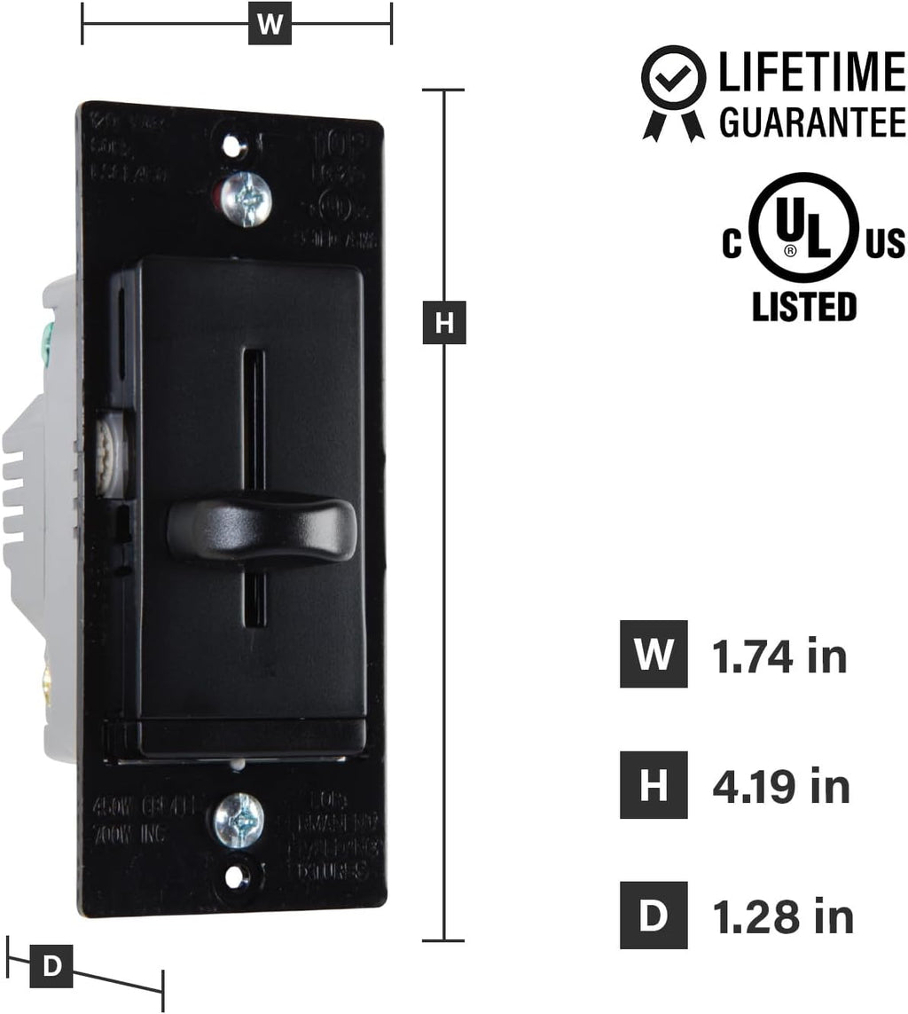 Legrand LS Series 450W LED Dimmer Light Switch Single Pole Black 1 Pack