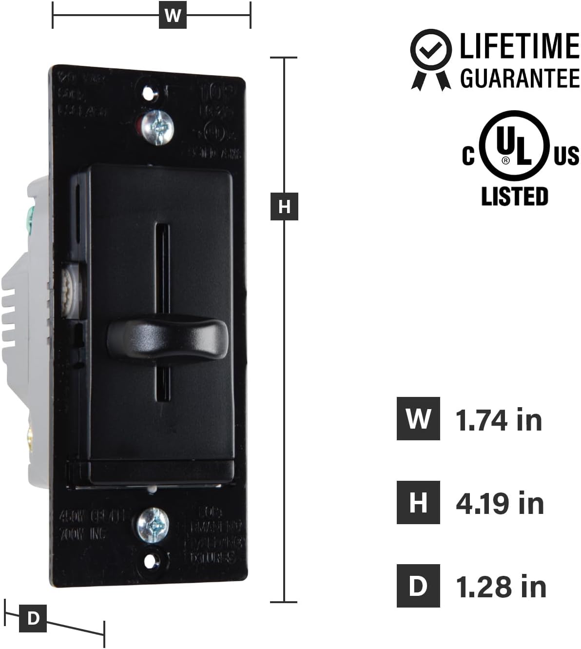 Legrand LS Series 450W LED Dimmer Light Switch Single Pole Black 1 Pack