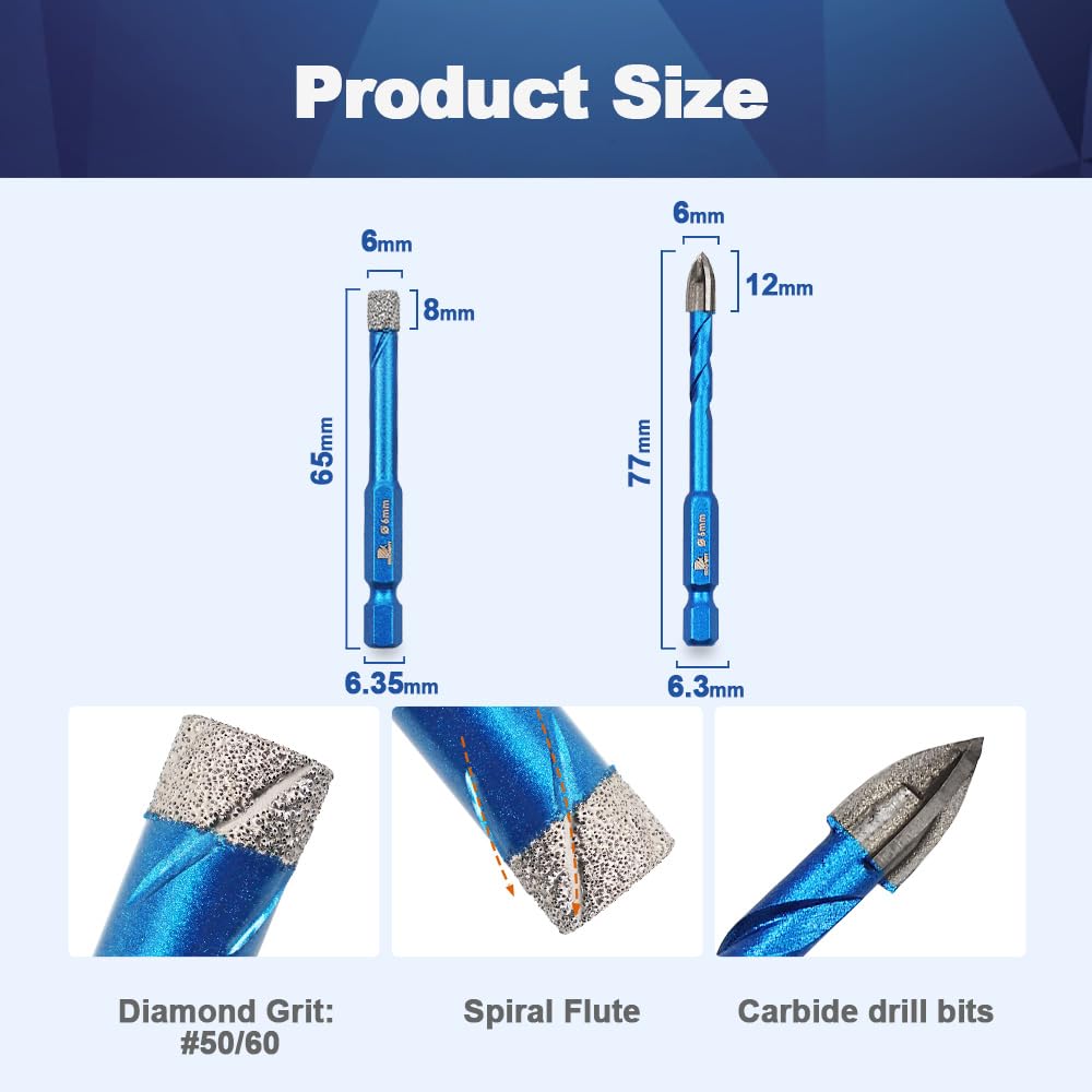 Diamond Drill Bit - BRSCHNITT 1/4 inch Masonry Drill Bits Set for Porcelain Tile Ceramic Stone Granite Marble,Hex