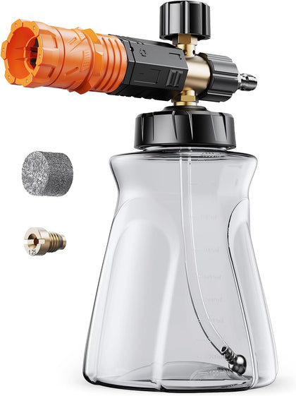 Foam Cannon for Pressure Washer, 1L Snow Foam Lance | 1/4 in quick connect, Includes extra orifice nozzle, foam