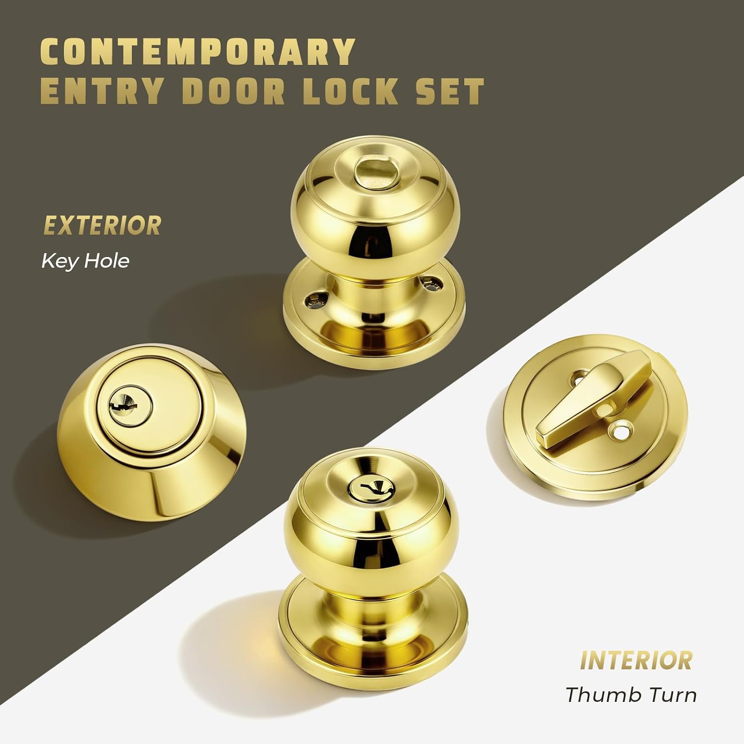 Keyed Entry Door Knob and Single Cylinder Deadbolt Combo Set, Exterior Door Knobs for Entrance and Front Door, Keyed