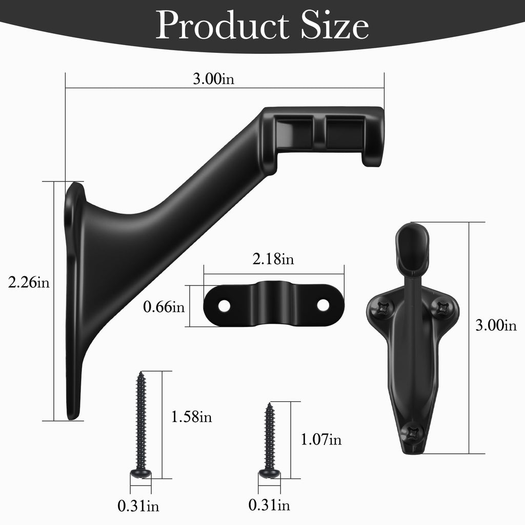 Handrail Bracket for Stairs, Matte Black, 3 Pack
