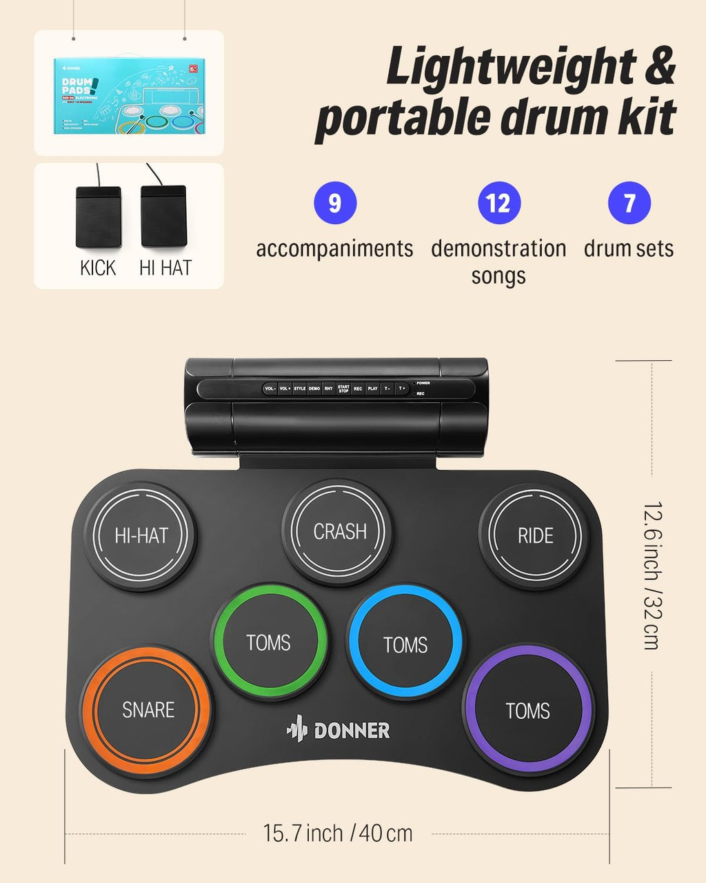 Electric Drum Set Upgrated, 7 Pads Electronic Drum Pad Roll Up Quiet Drum Pad Built-in Speaker, 40 Lessons Included