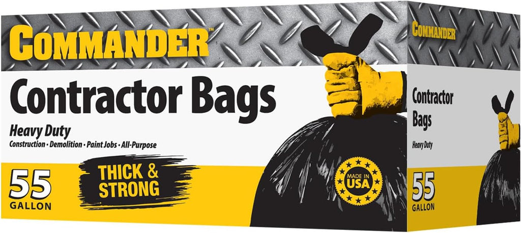 55 Gallon 3 MIL (eq) Heavy Duty Contractor Bags with Flap Ties - 36" x 56" with flaps - Pack of 10