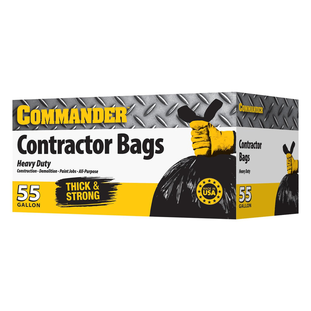 55 Gallon 2 MIL (eq) Heavy Duty Contractor Bags with Flap Ties - 36" x 56" with flaps - Pack of 20