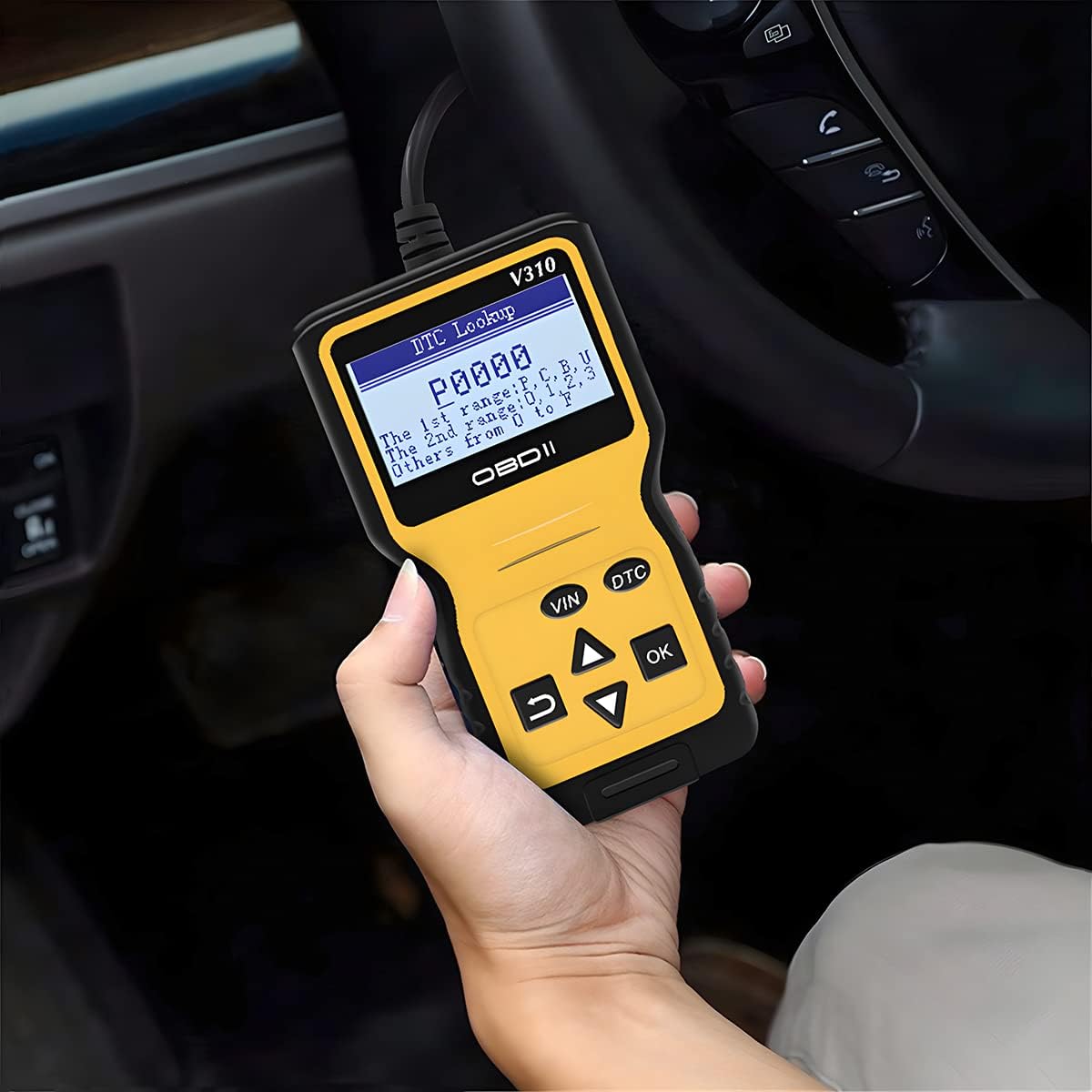 OBD2 Scanner Code Reader for Car Check Engine, Yellow | CAN Diagnostic Tool, Read and Erase Fault Codes, Probe for