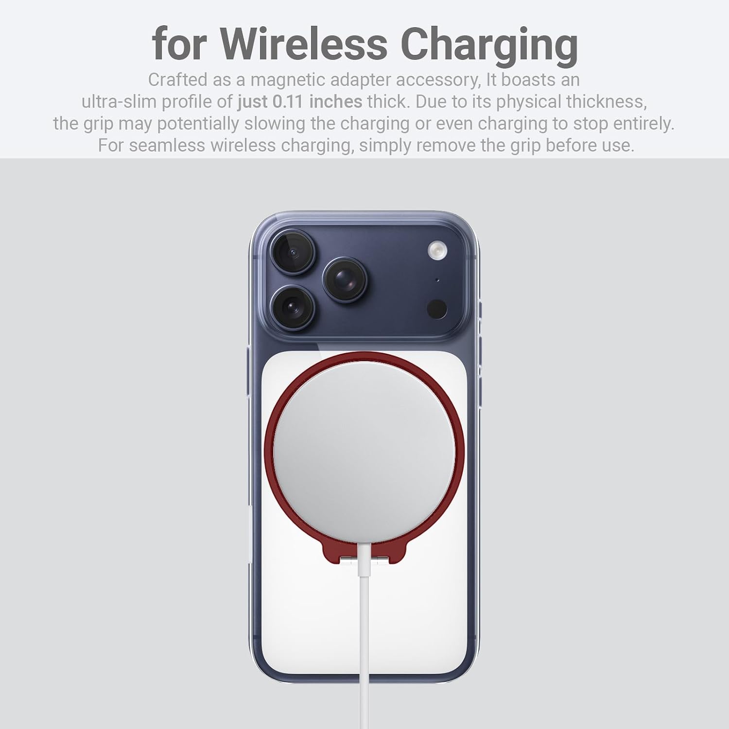 Grat 4 for Magsafe Magnetic Phone Grip Stand, 360° Rotatable Elastic Strap Loop, Detachable Ultra-Thin Aluminum Ring