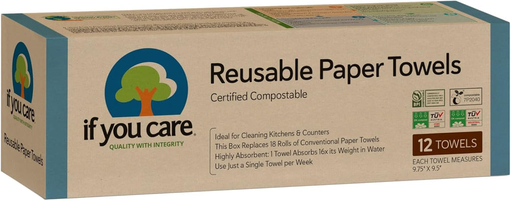 Reusable Paper Towels– 12 CT Sheets – 100% Natural, Compostable Cleaning Cloths for Kitchen, Bathroom, Home