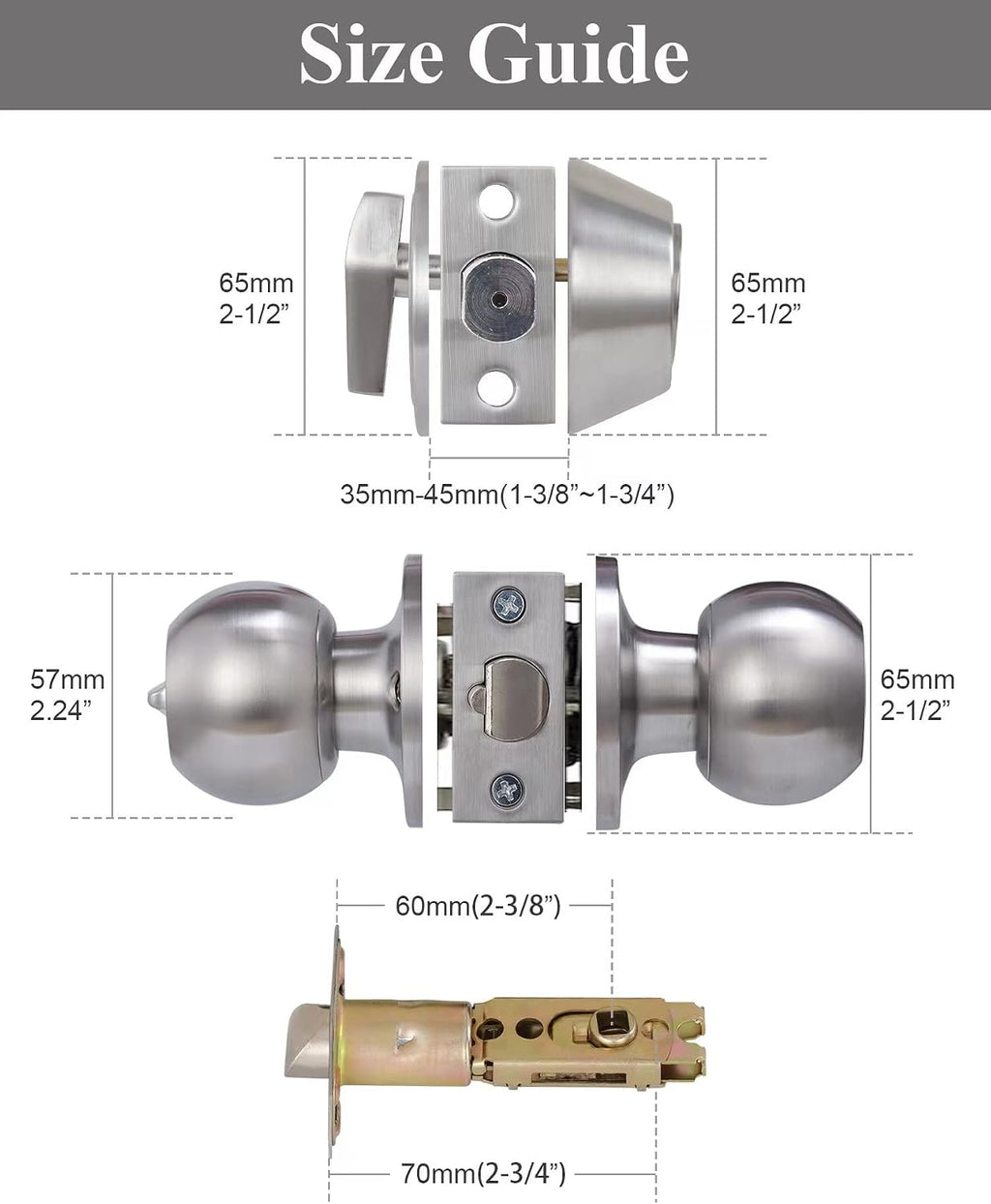 2 Sets All Keyed Same Entry Door Knob and Single Cylinder Deadbolt Combo Set, Round Ball Satin Nickel Exterior Door