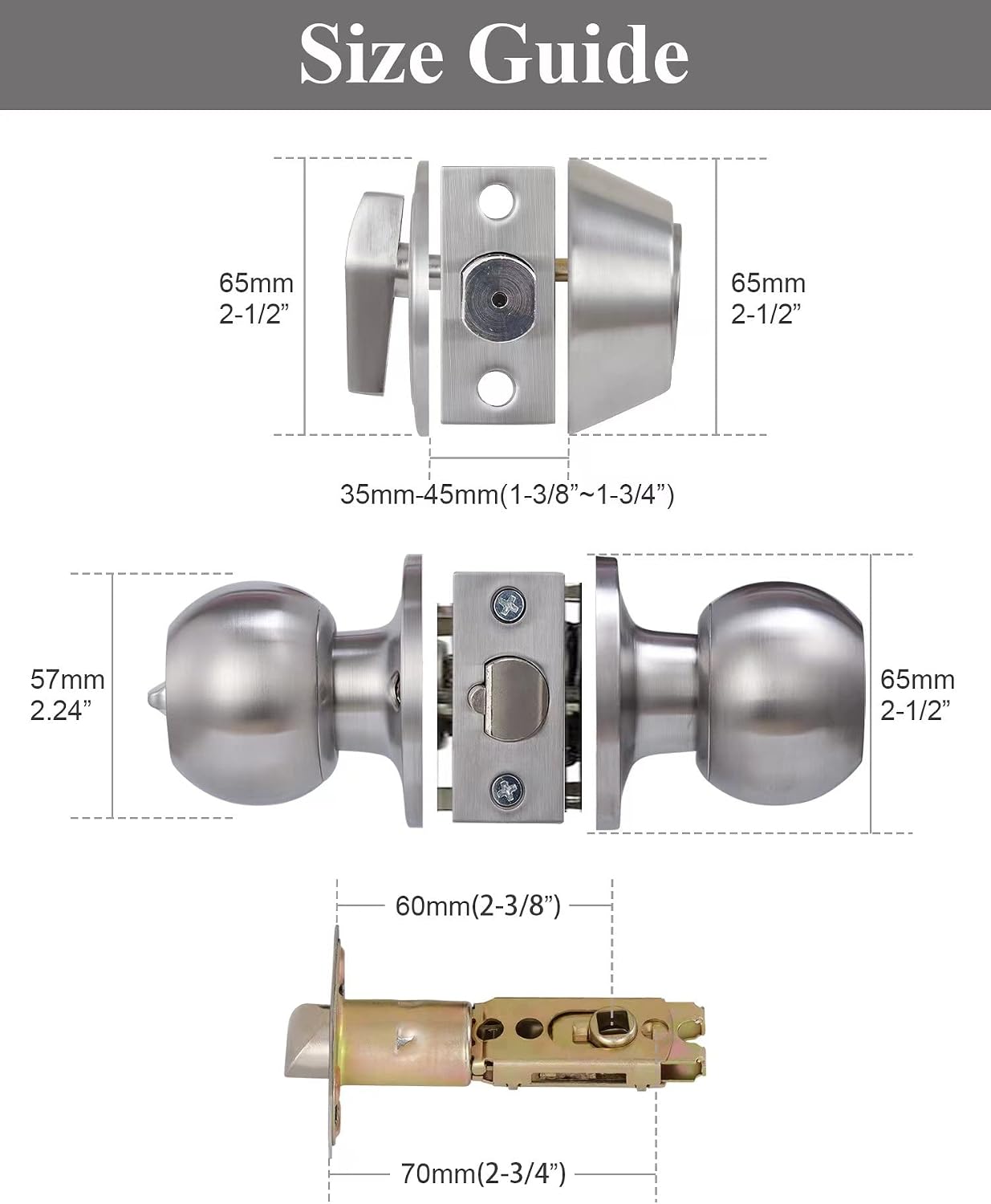 2 Sets All Keyed Same Entry Door Knob and Single Cylinder Deadbolt Combo Set, Round Ball Satin Nickel Exterior Door