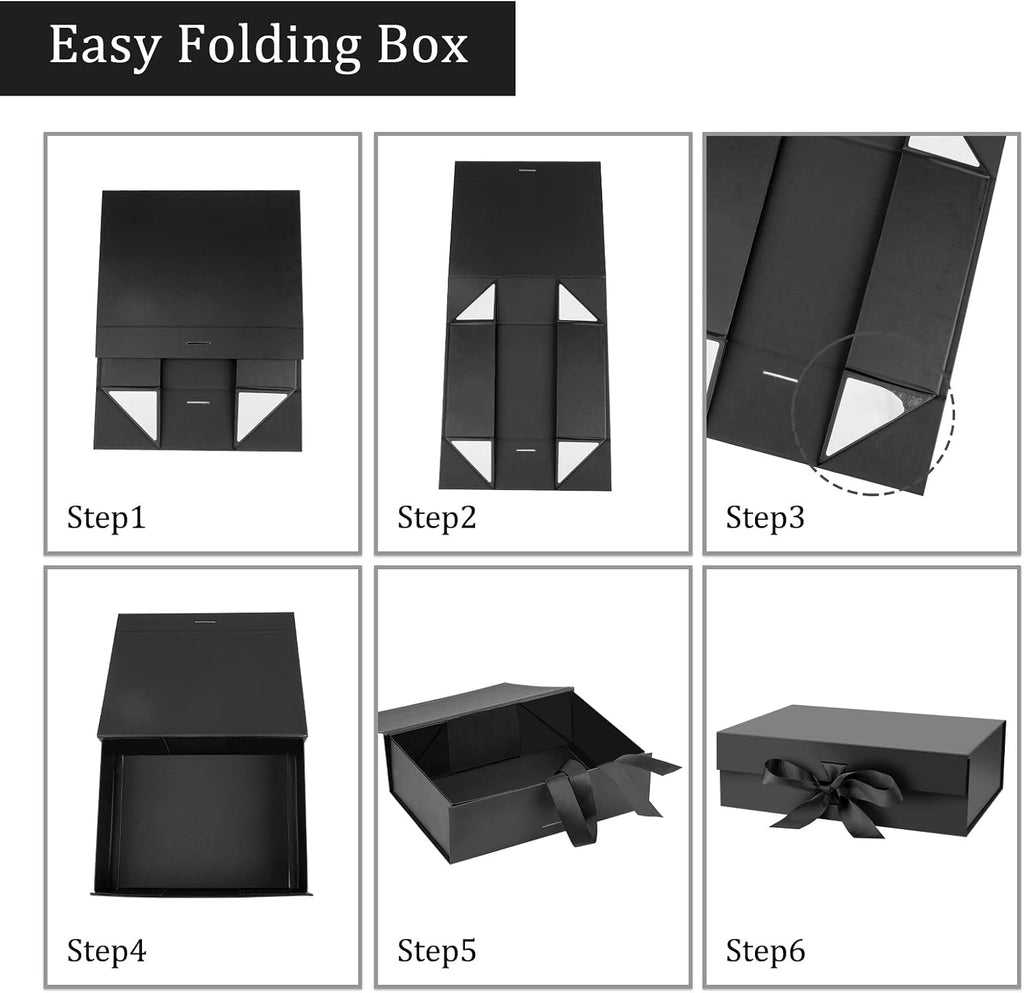 5-Pack Black Gift Boxes with Lid for Presents 10.5x7.5x3.1 Inches