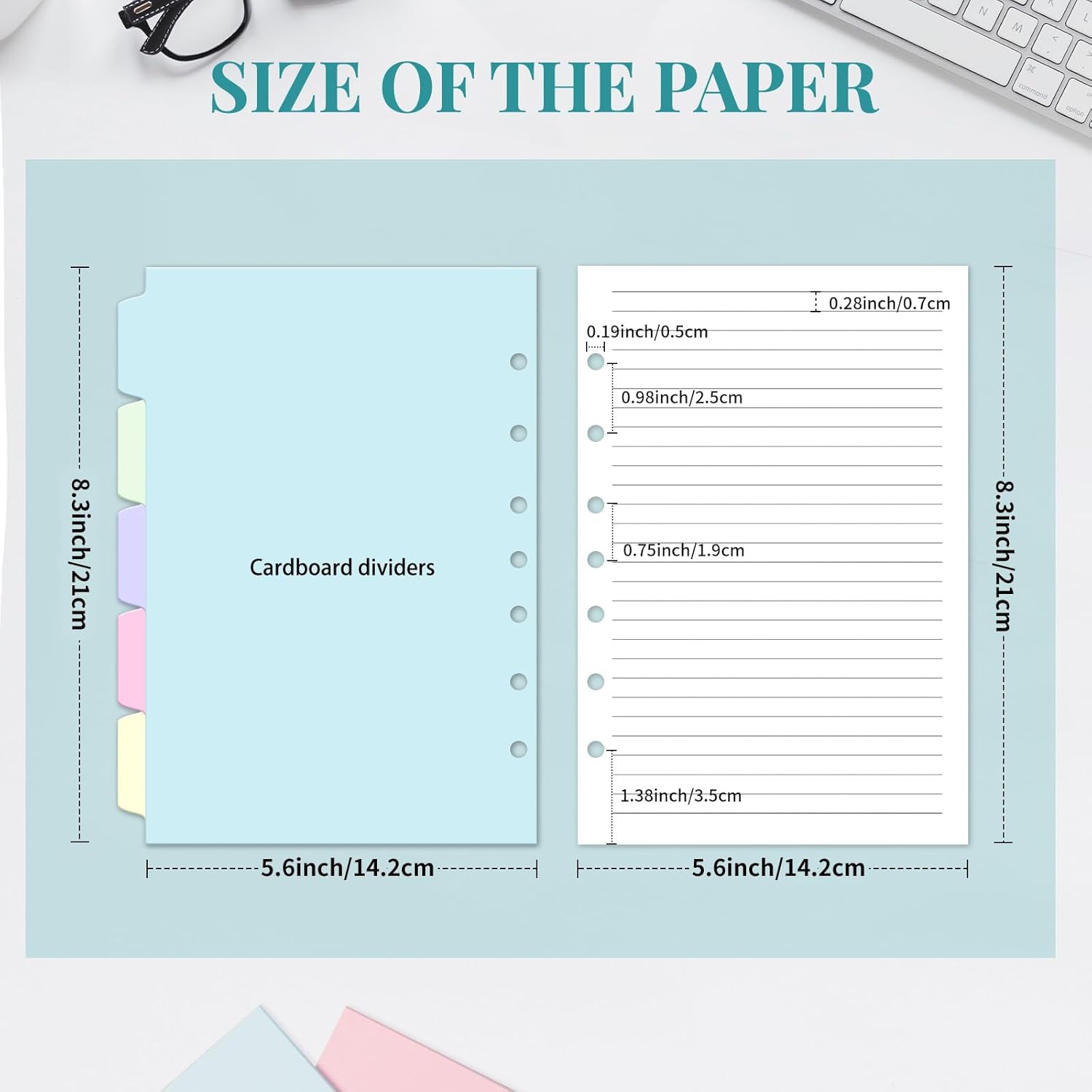 A5 Refill Paper, 7-Hole Planner Inserts for A5 Binder Budget Planner Journals Notebook, Loose Leaf Lined Paper with
