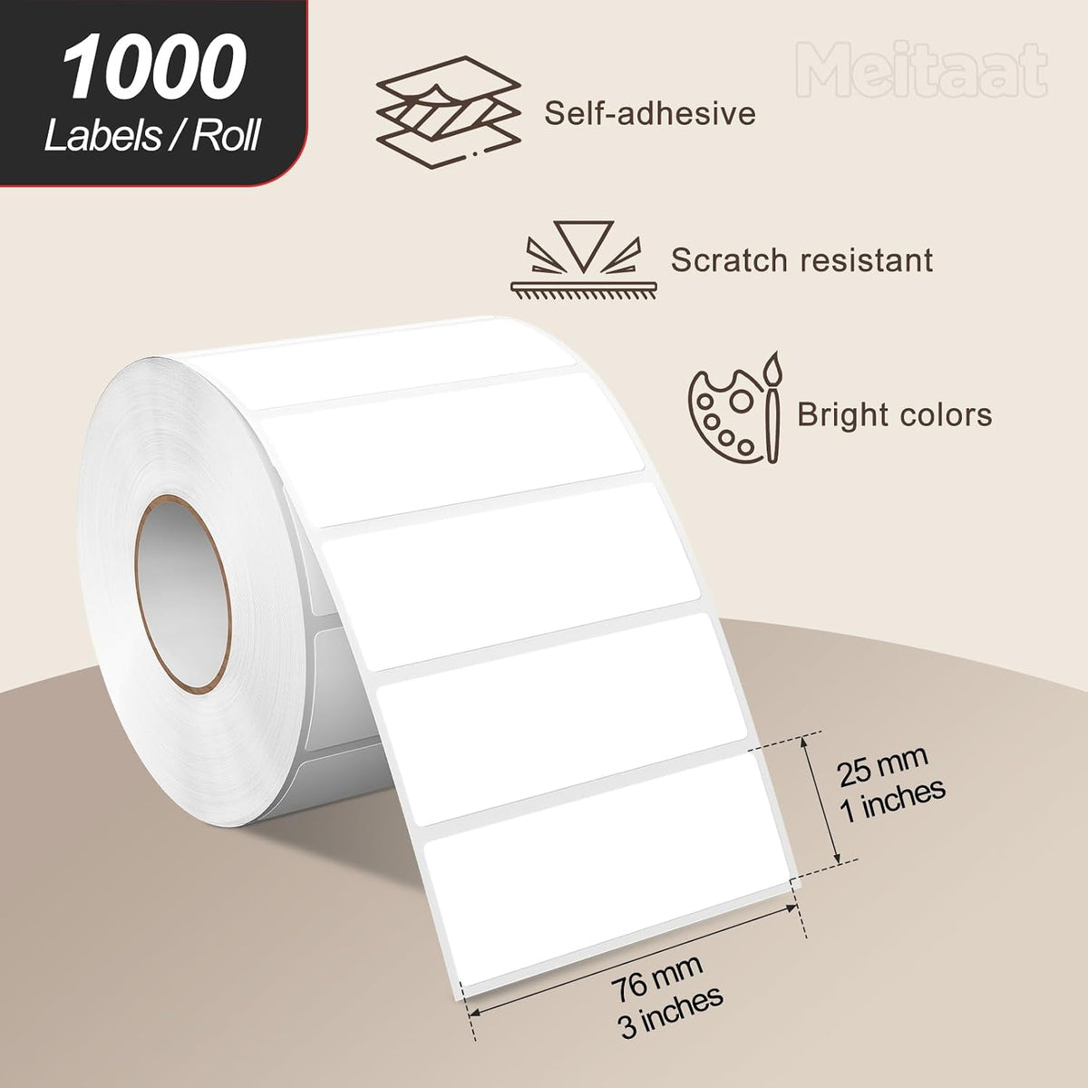 White Rectangle Labels 3" x 1" Color Coding Stickers Roll 1000 Pcs