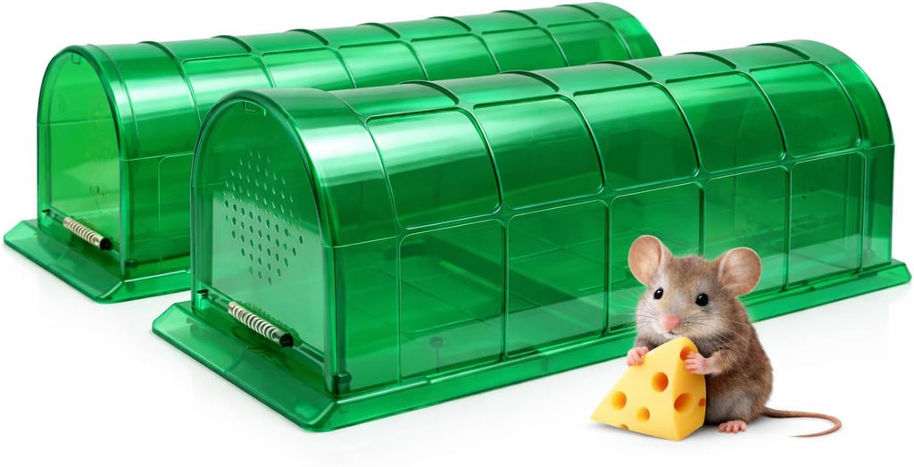 Humane Mouse Trap Indoor for Home, Live Catch and Release Rat Trap with Ventilated Chamber, 2 Pack Reusable No Kill