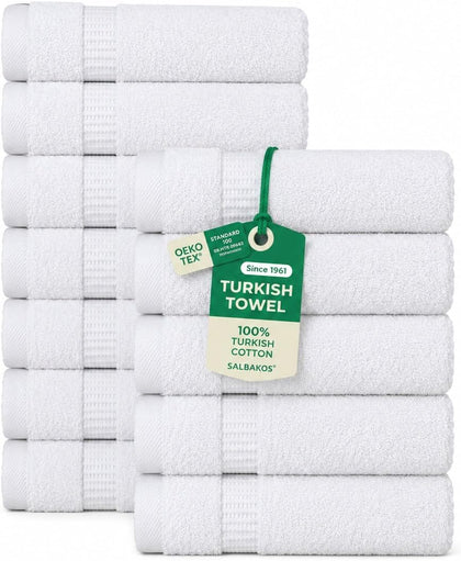 12-Piece 100% Turkish Cotton Washcloths and Face Towels, White | 13x13 in Standard Size Small Towel, Multi-use