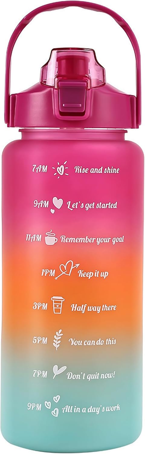 64 oz Motivational Water Bottle with Straw & Time Marker, Large BPA Free Leakproof Water Jug, Half Gallon Sports