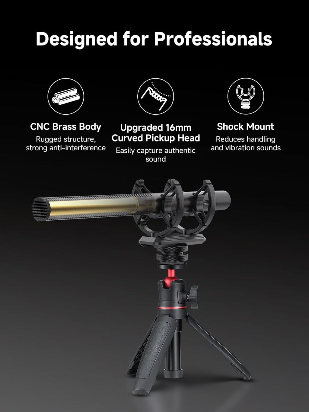 D2 Wireless Shotgun Microphone Hypercardioid Condenser Mic | Wireless Camera Microphone, Hypercardioid Pickup, Low