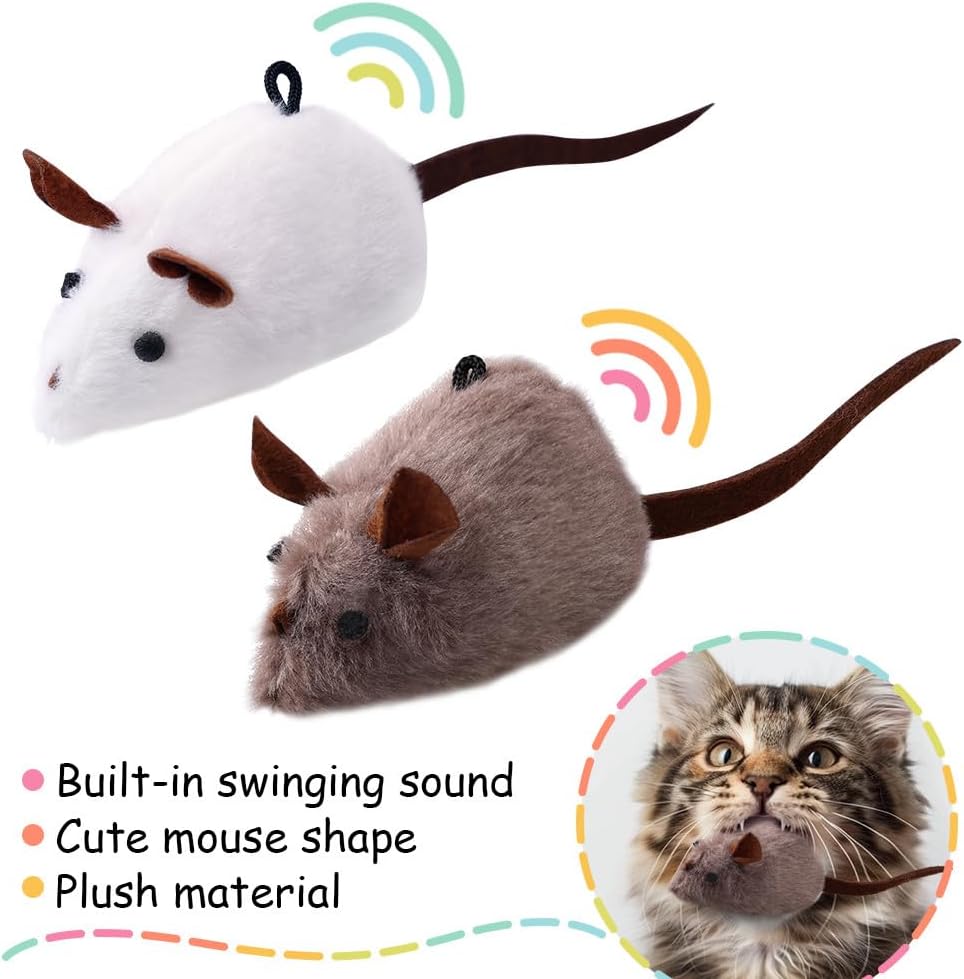 Cat Wand Toy, Mouse 2-piece Catnip wzggle Sound Toy, Soft and Durable, Interactive cat kick for Indoor Games