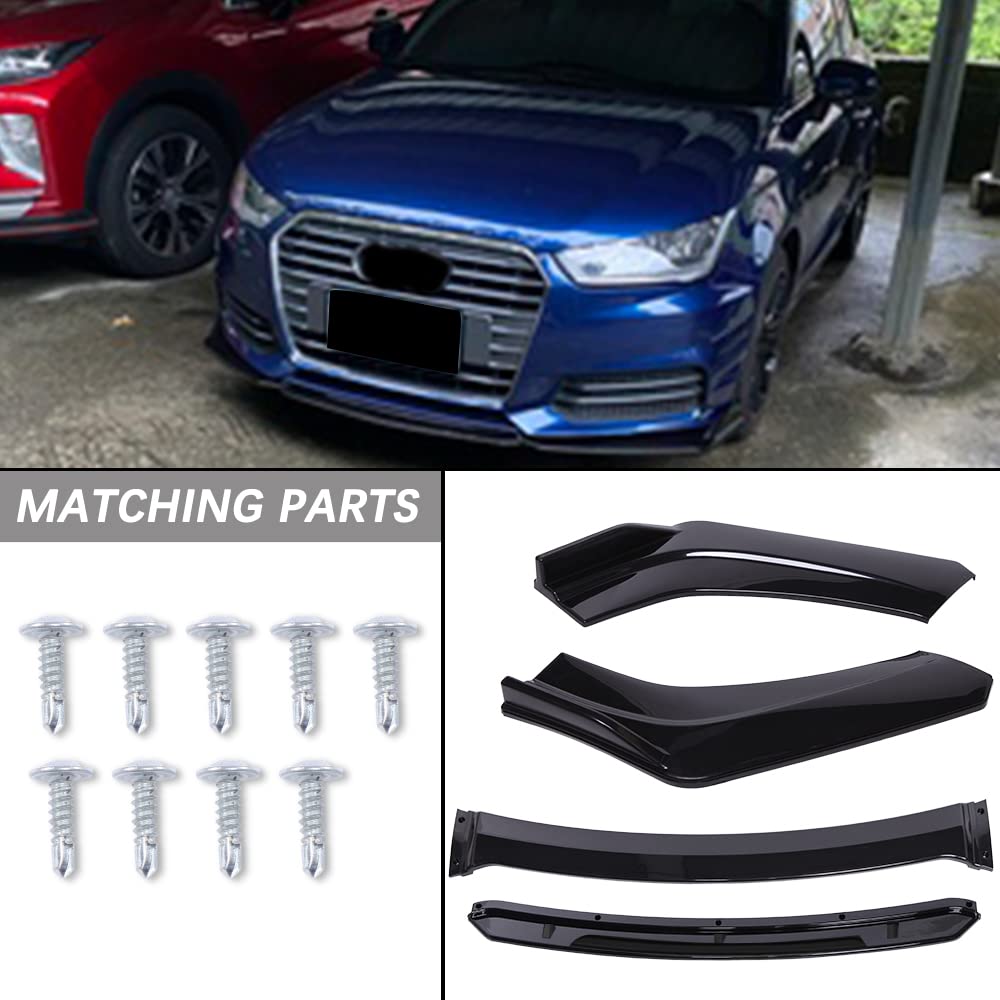 4PCS Universal Car Front Bumper Lip Body Kit Splitter Spoiler Diffuser Protector - Gloss Black,Black Tongue