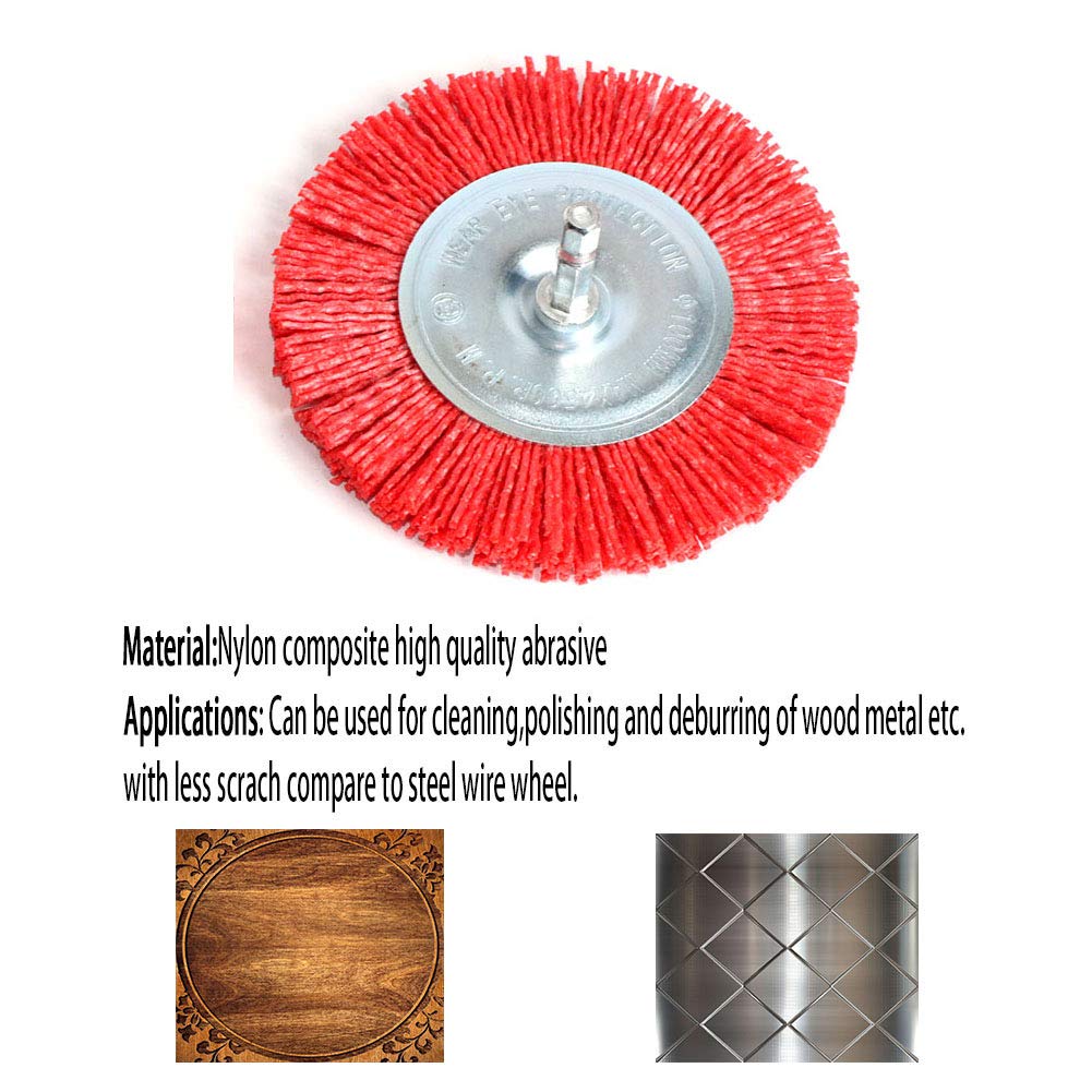 3Pcs Abrasive Wire Wheel Brushes Assorted Nylon Brush Set 3Inch/4" for Drill with 1/4" Shank