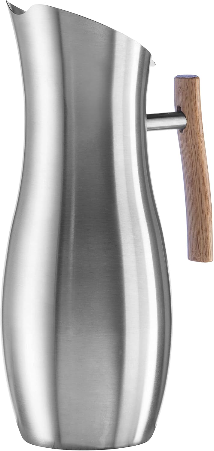 Slimline Stainless Steel Pitcher- Stainless Steel Water w/Ice Guard, Water Carafe, Great Metal Container for